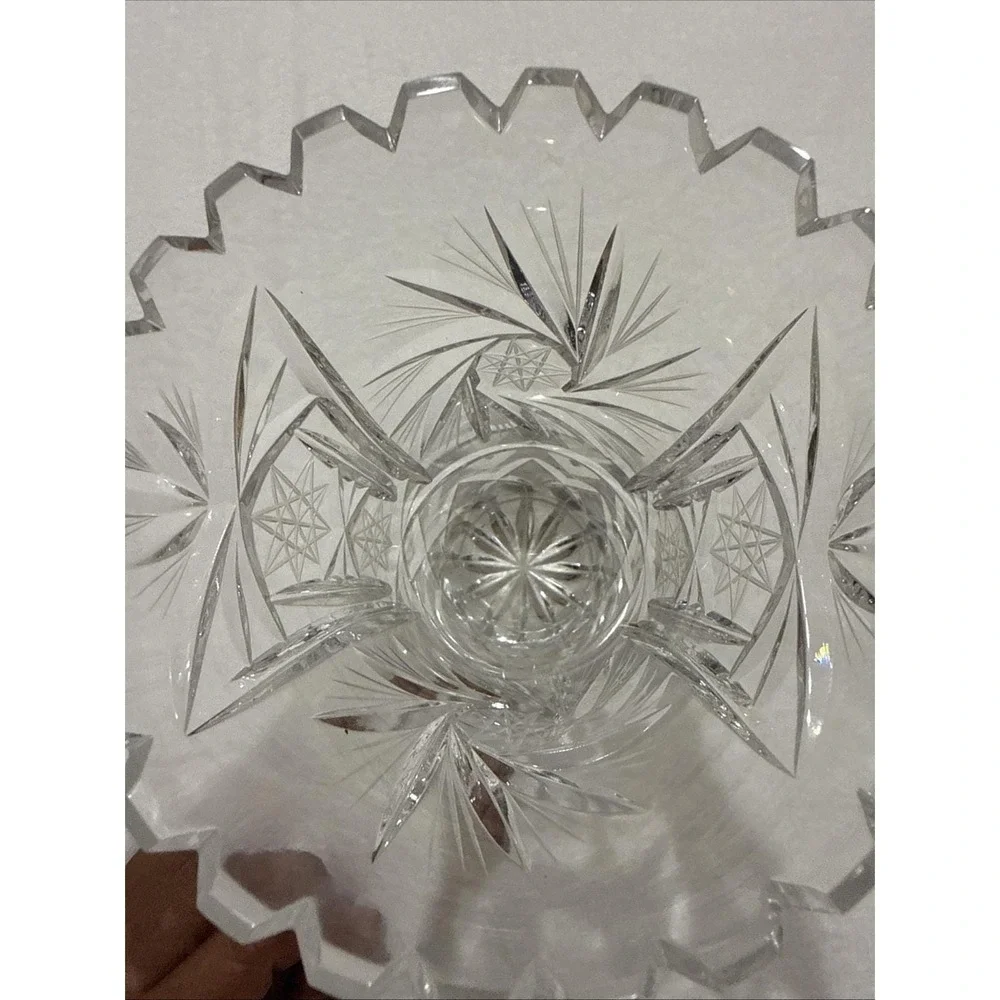 Vintage Brilliant Cut Lead Crystal Vase: Wheat, Pinwheels, Stars & Sawtooth Edge